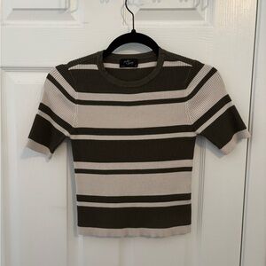 Striped Olive and Cream Ribbed Blouse